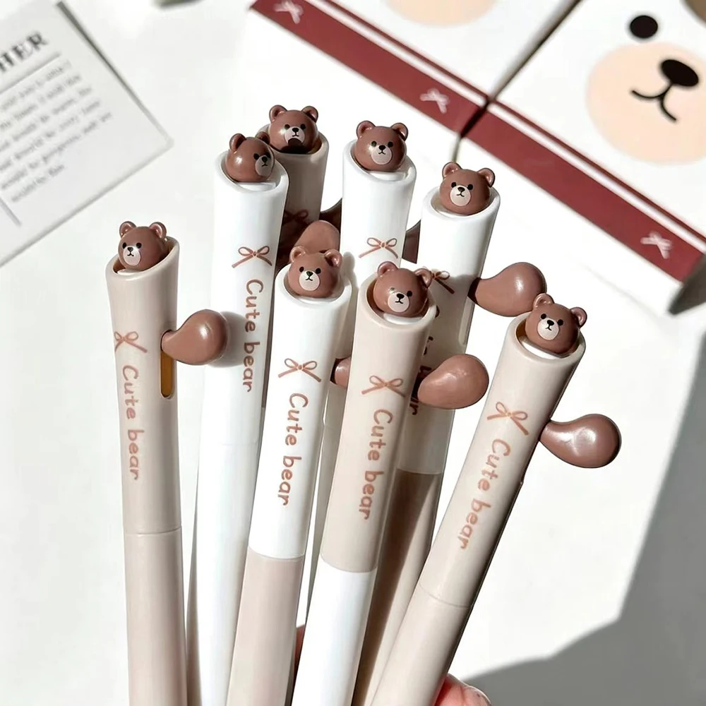 4PCS Cute Brown Bear Stress Relief Neutral Pen, Student Gift, Stress Relief Black Pen, Suitable for Learning and Office Use