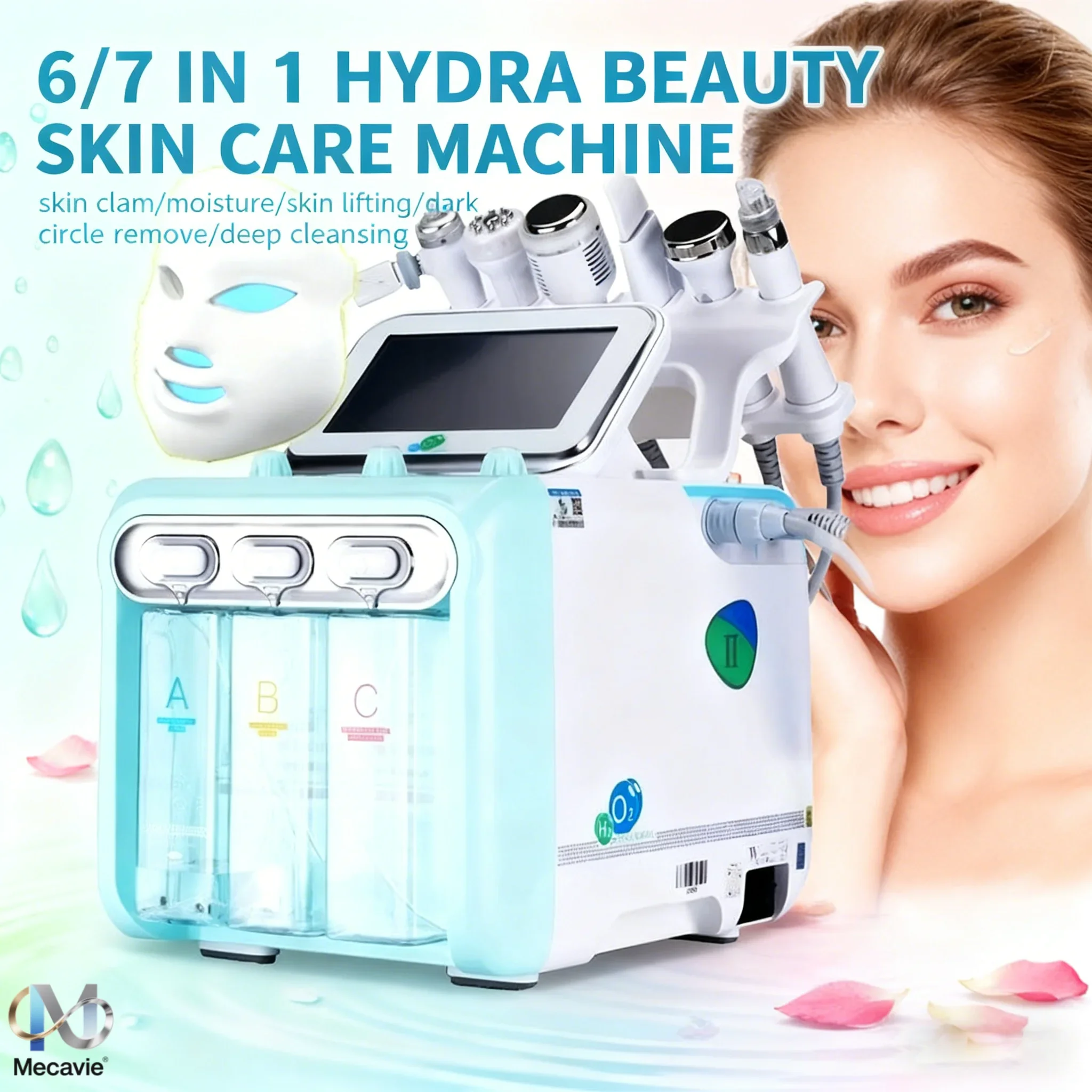 7 in 1 Hydro Facial Machine, Hydradermabrasion Device, Deep Cleansing, Exfoliation, Blackhead Removal Salon Beauty  Equipment