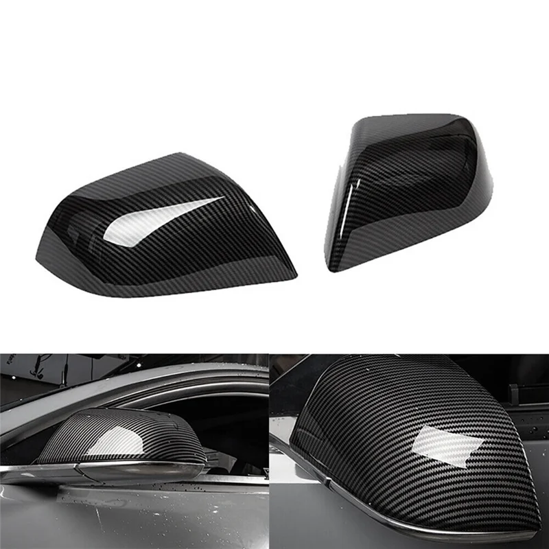 

For Tesla Model 3 17-23 Rearview Mirror Cover Cap Trim Car Accessories Bright Carbon Fiber