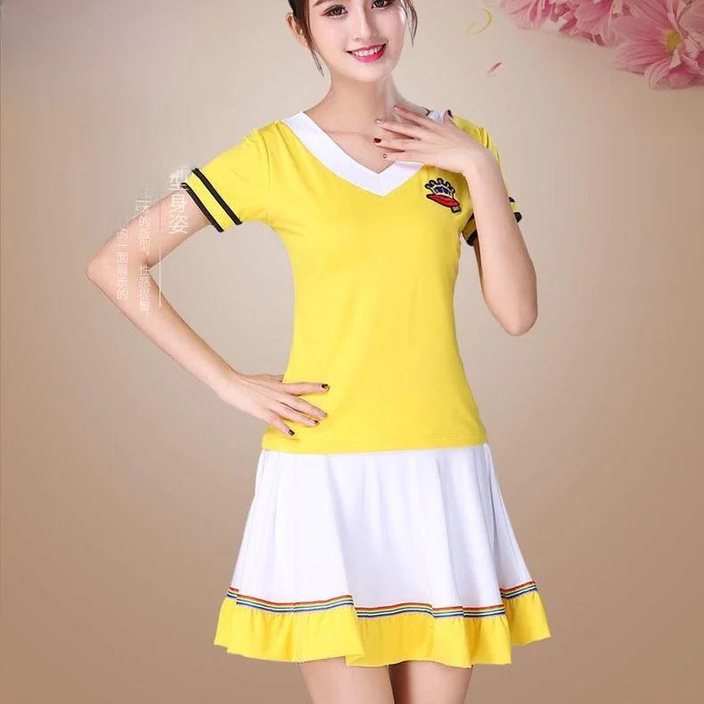 

New Women's Square Dance Outfit Casual ort Sve Top Fitn Exercise Skirt Performance Costume Tee-acetate Fiber Summer