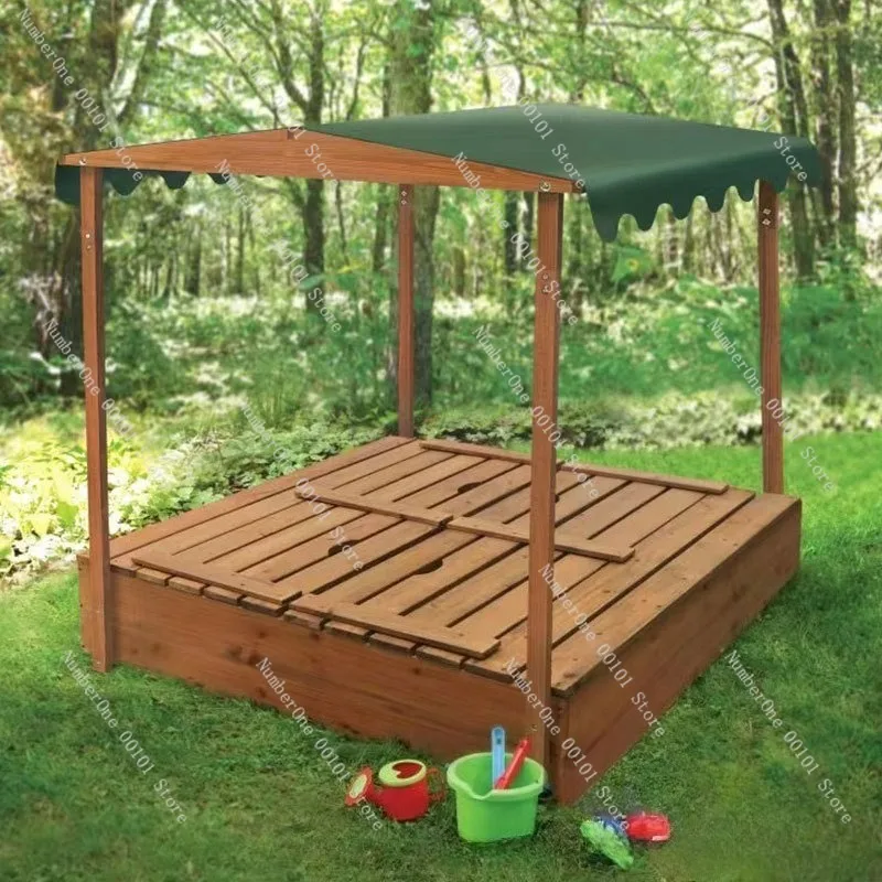 Wooden Foldable Sand Box, Kids Outdoor Sandpit, Multifunctional Children Beach Toy & Storage Box