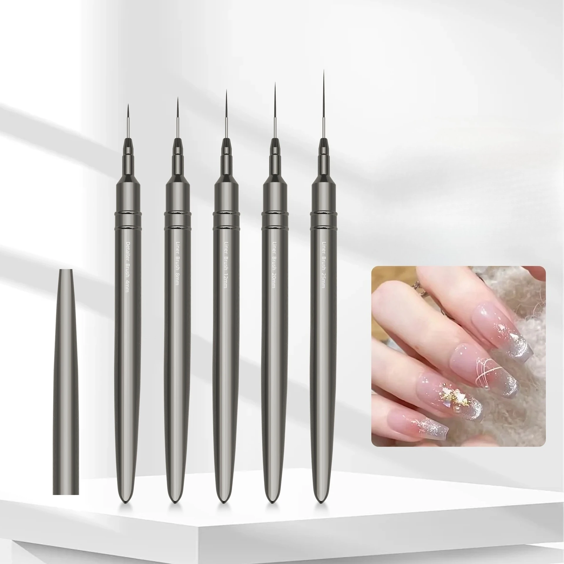 

4/8/12/20/25mm 5pcs Metal Handle Nail Art Brush Set HOT New Professional Nail Liner DIY Drawing Painting Flower Line Stripes Pen