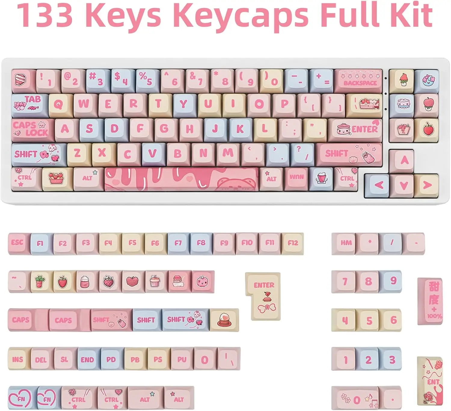Custom Keycaps 133 Keys XDA Profile Keycaps Set for Cherry Gateron MX Swithes Mechanical Gaming Keyboards