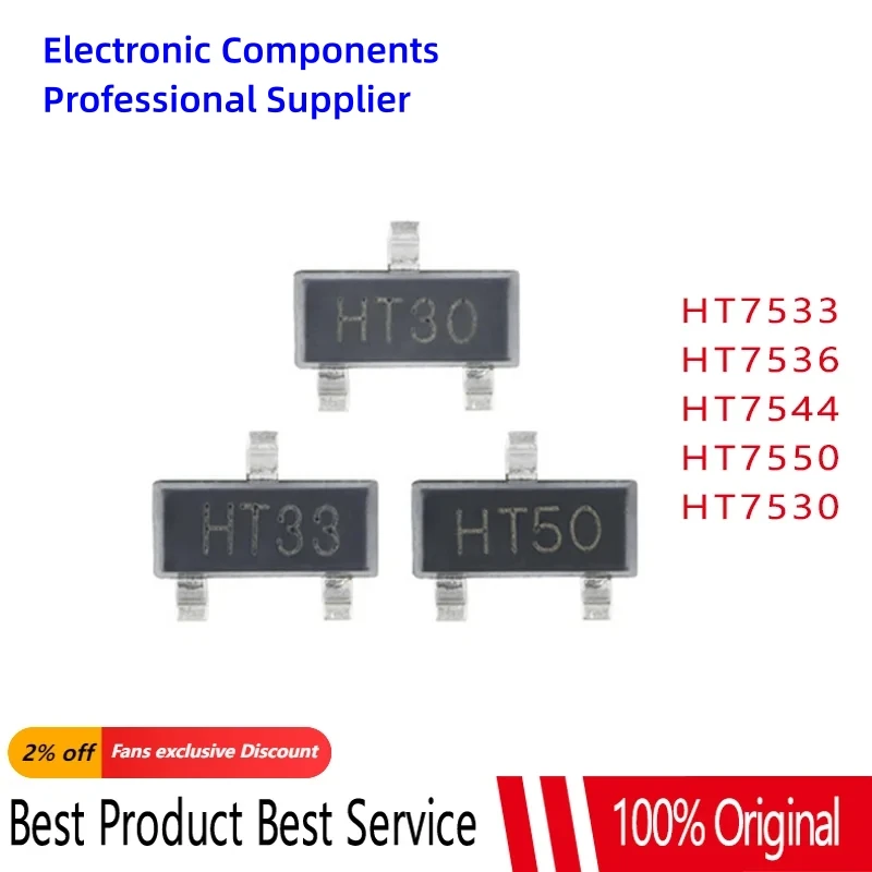 10PCS HT7530 HT7533 HT7536 HT7544 HT7550 HT30 HT33 HT36 HT44 HT50 3V 3.3V 5V 4.4/3.6V SOT23 SMD LDO Low Dropout Linear Regulator