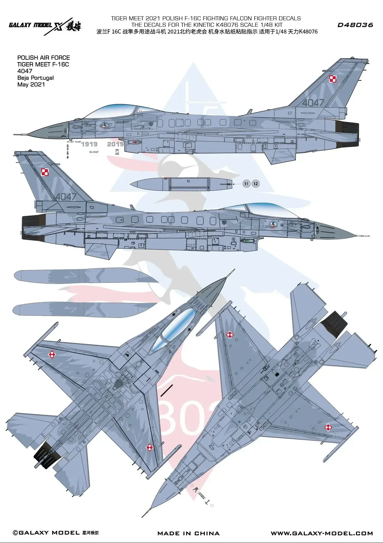 Galaxy D48036 1/48 Польский F-16C Fighting Falcon Fighter NATO Tiger Meet 2021, камуфляжная высеченная гибкая маска и наклейки