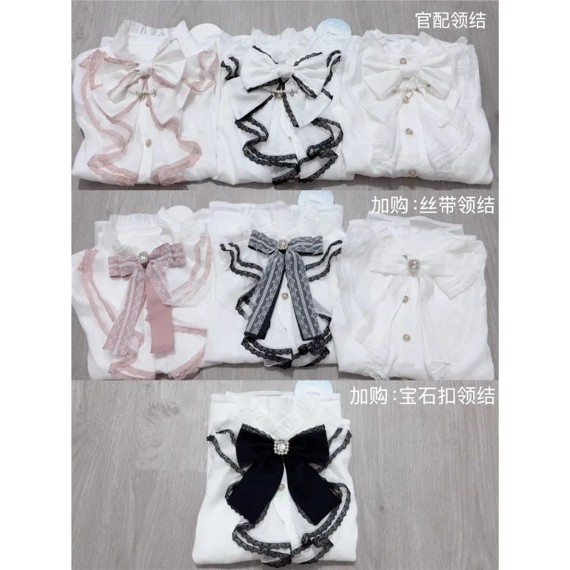 2025 Summer Japanese Bead Chain Sleeves Shirt Sweet Lolita Solid Color Single-breasted Slim-fitting Short-sleeved Blusas Mujer
