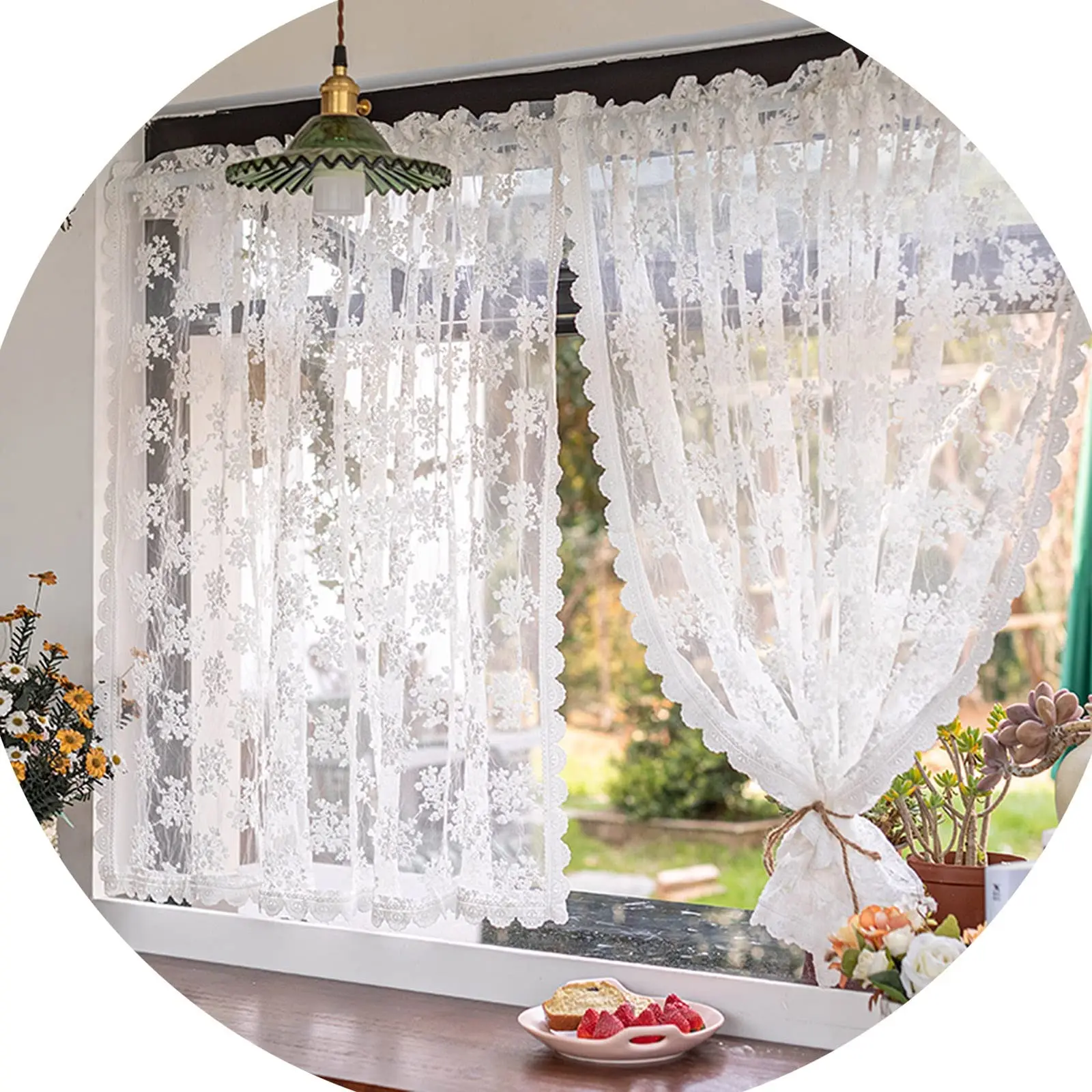 Blackout Lace Curtains for Kitchen Dining Room - 1 Pcs Thermal Insulated Short Drapes - Half Window Curtains for