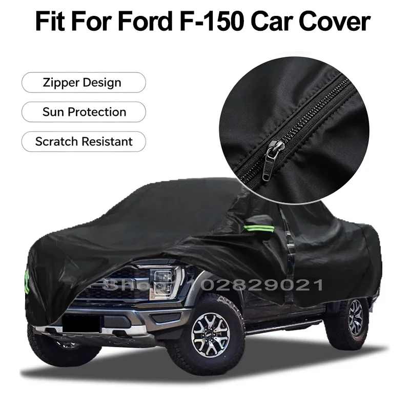 Zipper Door Waterproof Car Cover For Ford F-150 Windproof Dustproof UV Protection All Weather Auto Protector