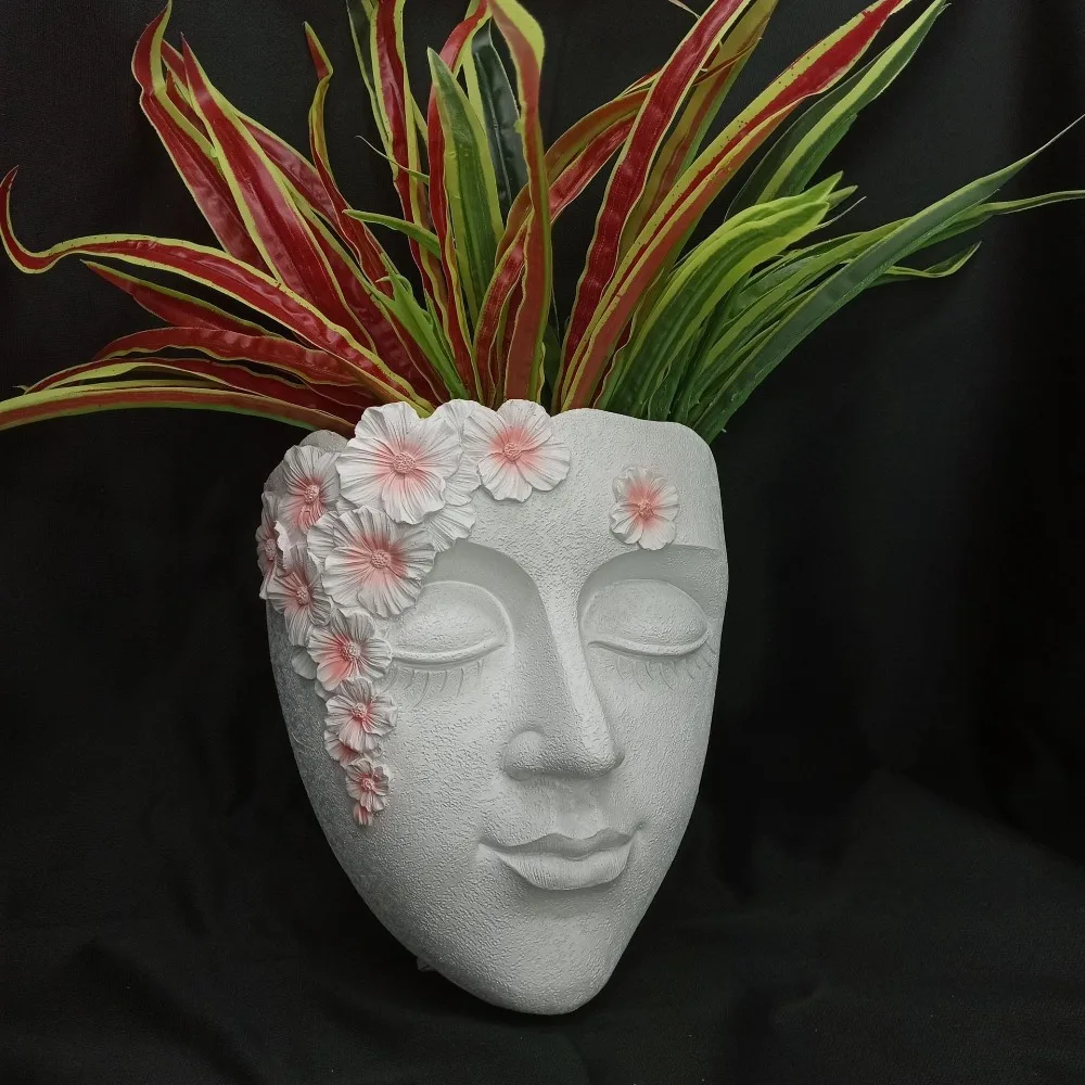 

Creative Funny Face Sculpture Planter Resin Craft Handmade Head Wall Planter Cute Girl Face Flowerpot Indoor Outdoor Garden