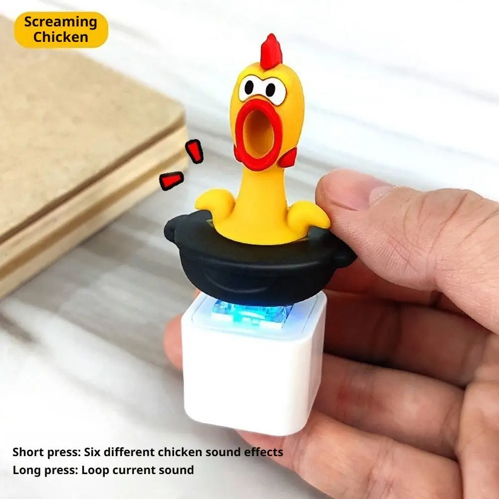 Screaming Chicken Keychain Keyring Sound Light Effect Press Button Stress Relief Fidget Toy Bag Pendant Novelty Birthday Gifts