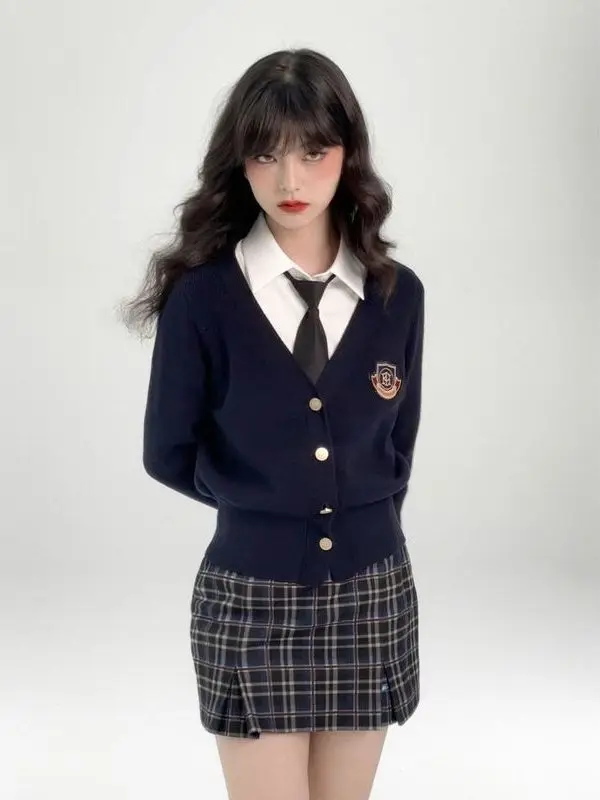 

Новый американский вязаный кардиган-свитер JK 2025 года для женщин, осенне-зимний комплект в стиле College Sle с завышенной талией, Pure Desire