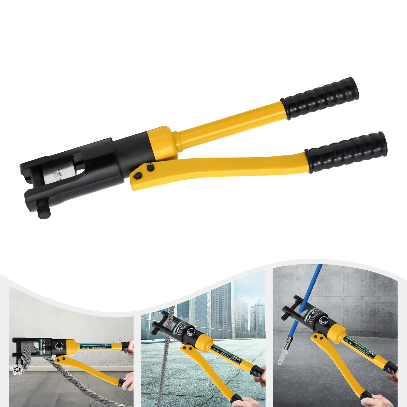 Manual Hydraulic Clamp Crimper with 11 Multi-Size Dies, 120KN Crimping Force, 180° Rotatable Pincer Head, and Convenient