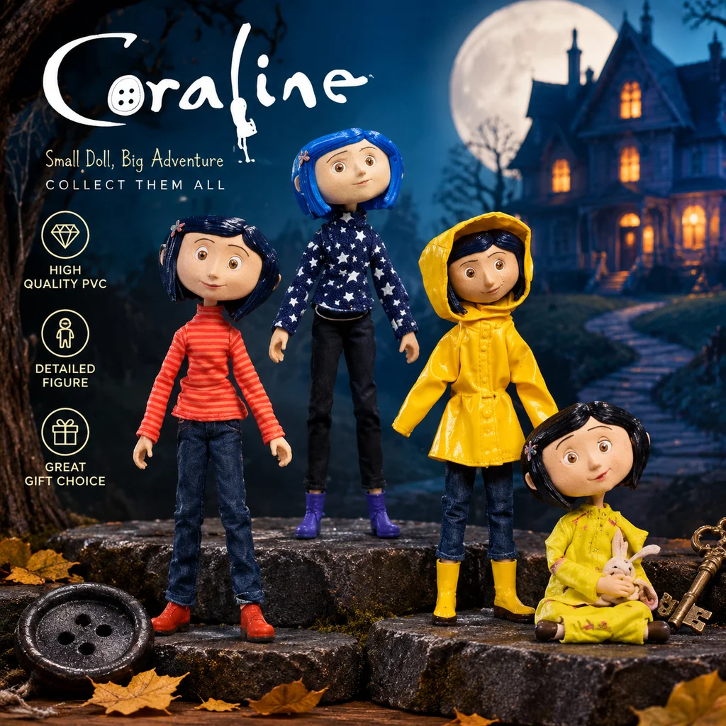 Coraline 7 Inch Action Figure Third Generation Pajama Raincoat Version Striped Shirt With Blanket Doll Model Desktop Ornament