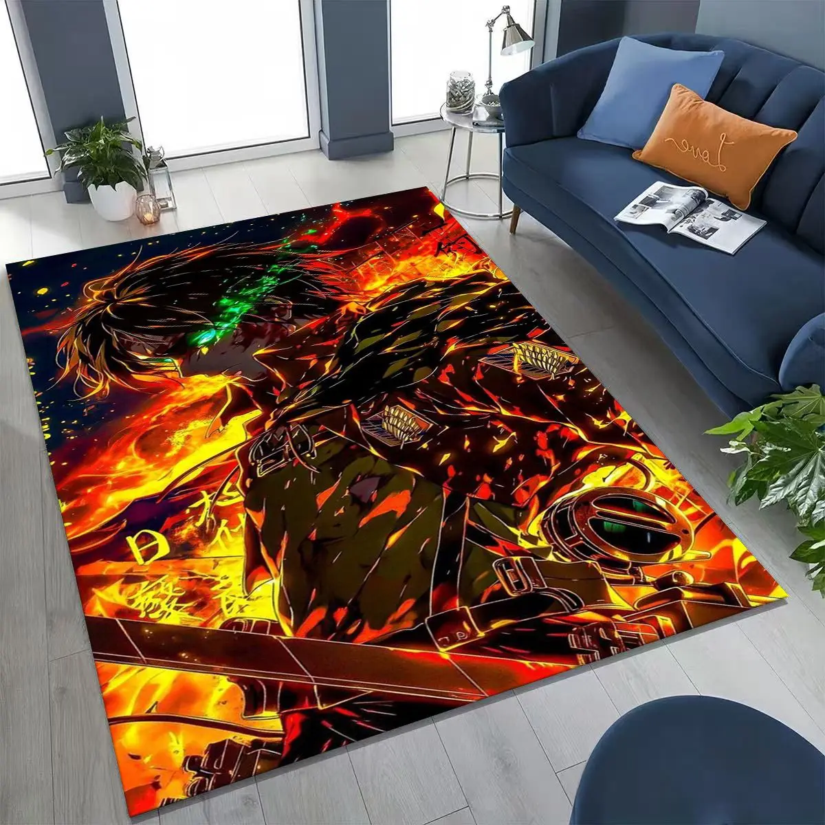 Karpet Kartun Anime Attack On Titan Eren Mikasa Baru 2026 untuk Kamar Tidur Ruang Tamu Sofa Dekorasi Keset Rumah, Karpet Lantai Anti-selip Anak-anak