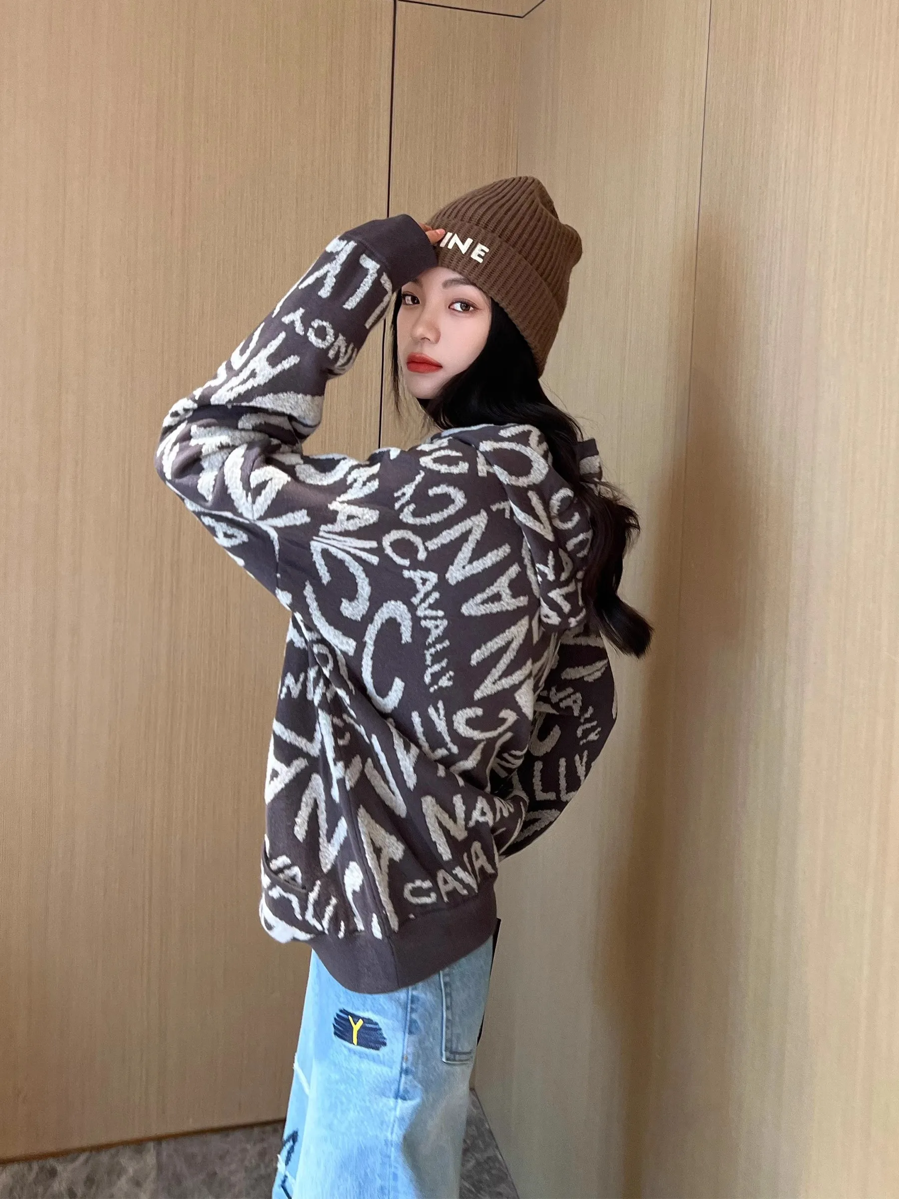 

Женский свитер-худи Nancy Cavally из высококачественной шерсти, вязаный, оверсайз, в уличном стиле, с цветовыми блоками и бахромой, с длинными рукавами