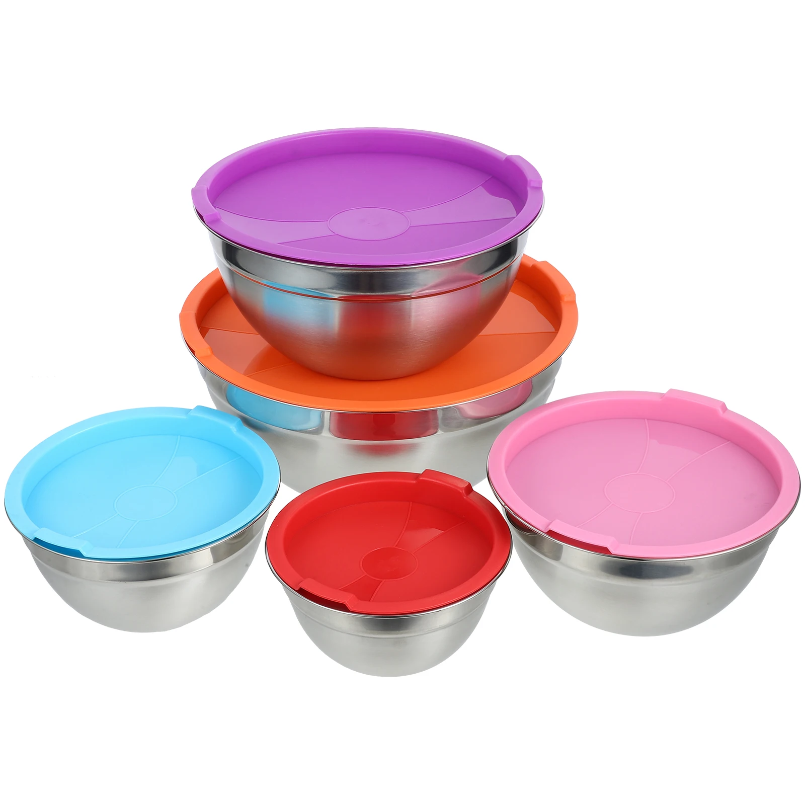 

5pcs Stainless Steel Salad Bowl Household Kitchen Mixing Serving Bowl Heat Resistant Non Slip for Food Dessert