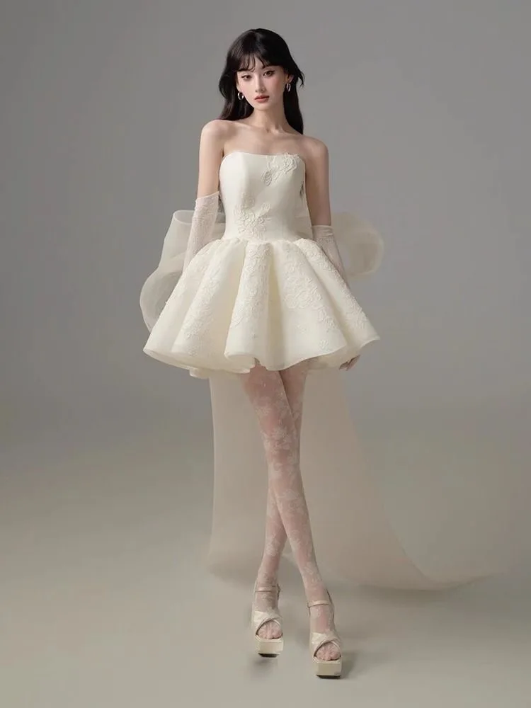 

White ort Skirt Morning Robe Women's Strapl High Waist Ball Gown Birthday Dr Princ Sle Wedding Guest Dr
