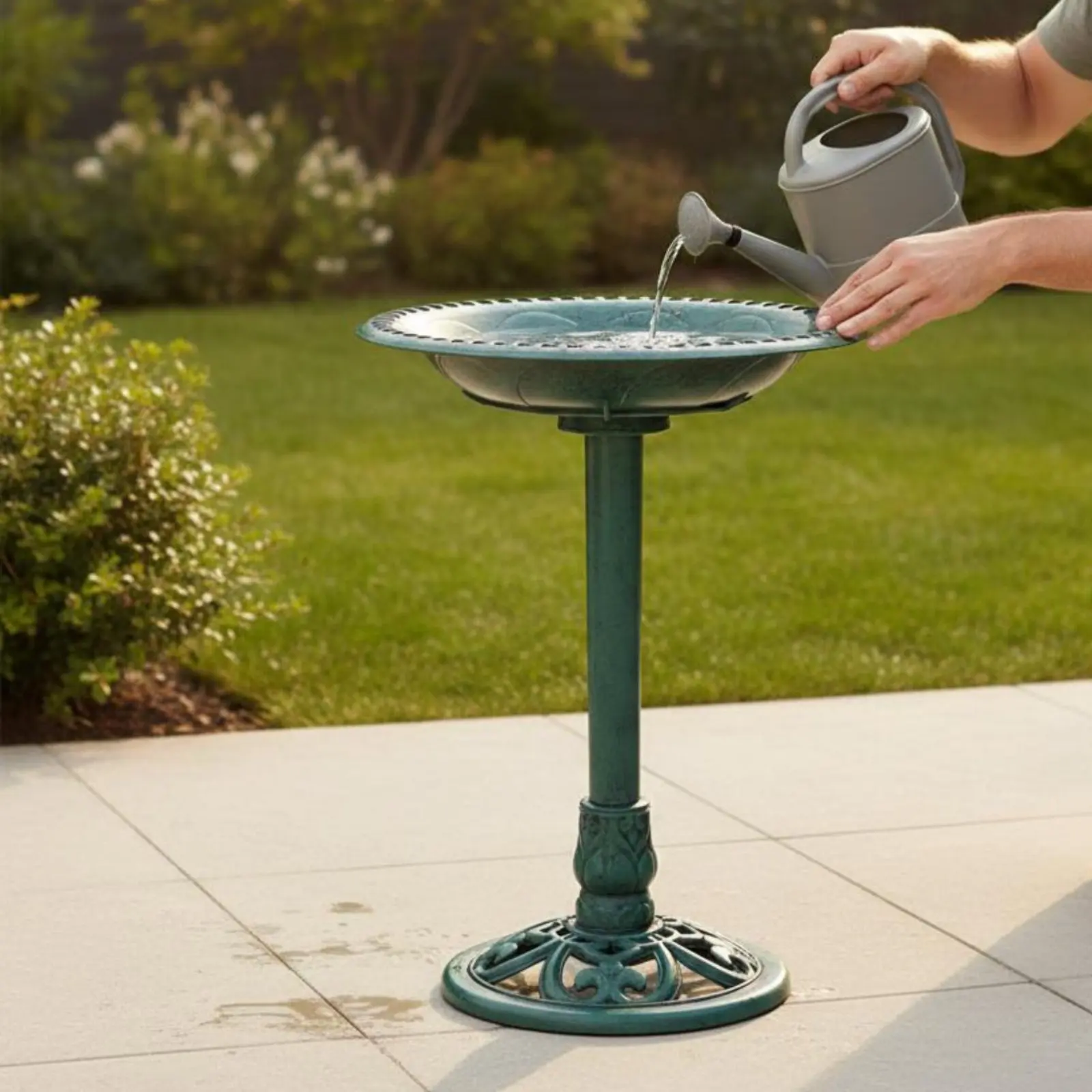 Bird Bath Bowl with Ground Stake Bird Bath Feeder Combo Feeding Station Stable Base Garden Decor Heavy Duty for Yard view 6