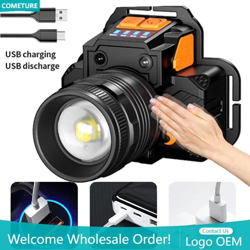 

Super Bright Head-Mounted Flashlight Rechargeable Sensor LED Headlamp Waterproof Outdoor Camping Head Lamp
