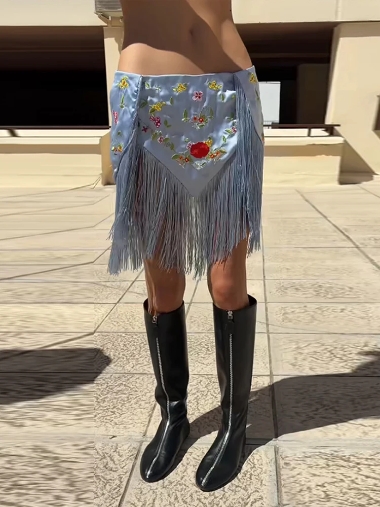 Asymmetrischer Kurzrock mit Stickerei und Quasten für Damen, Sexy Midi-Taille, Unregelmäßiger Saum, Paneel-Design, Schlanke Mini-Röcke, Charmante Partykleidung für Damen – Detail 18