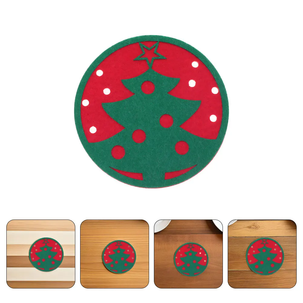 

12Pcs Felt Xmas Tree Coasters Heat Insulation Mats for Winter Holiday Dinner Table Decorations Felt Coasters Xmas Tree Placemats