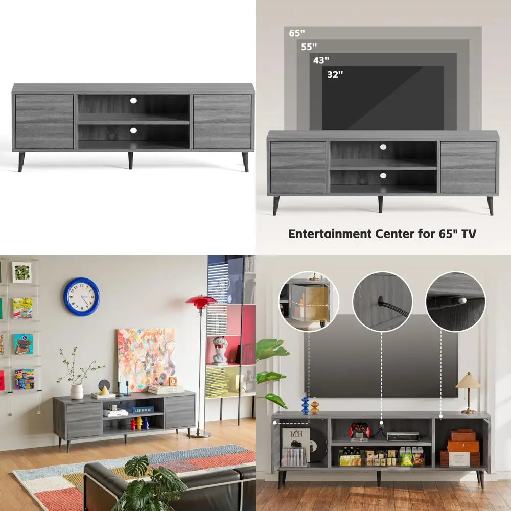 JUMMICO TV Stand for 65 Inch TV, Mid Century Modern TV Stand, Entertainment Center with Storage Cabinet and Open Shelves, TV Con