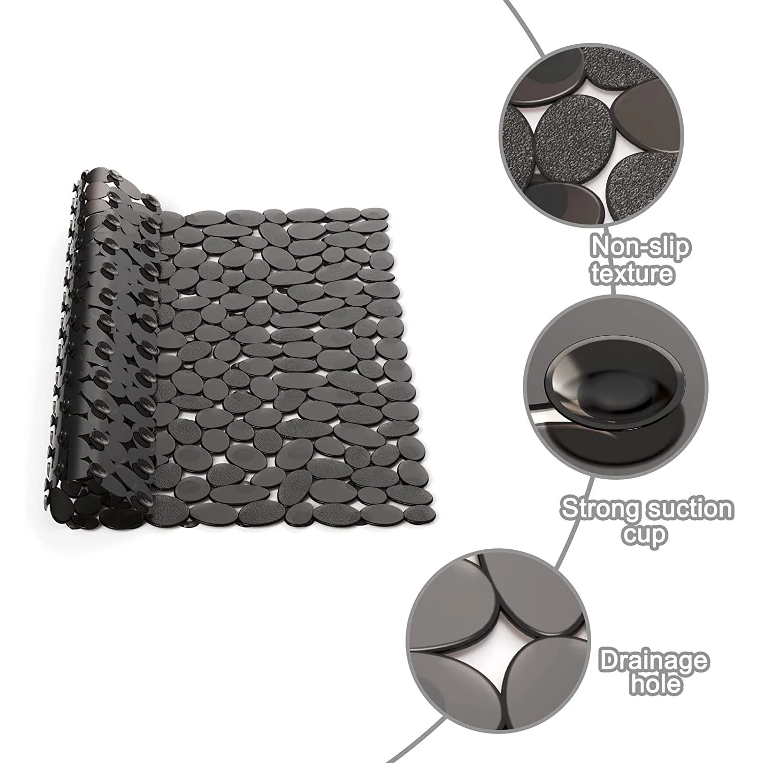 Bath Mat 53x53cm Shower Non-Slip Floor Mat Pebble Design  PVC Bathroom Safety Anti-Slip Massage Pad Square New Upgrade