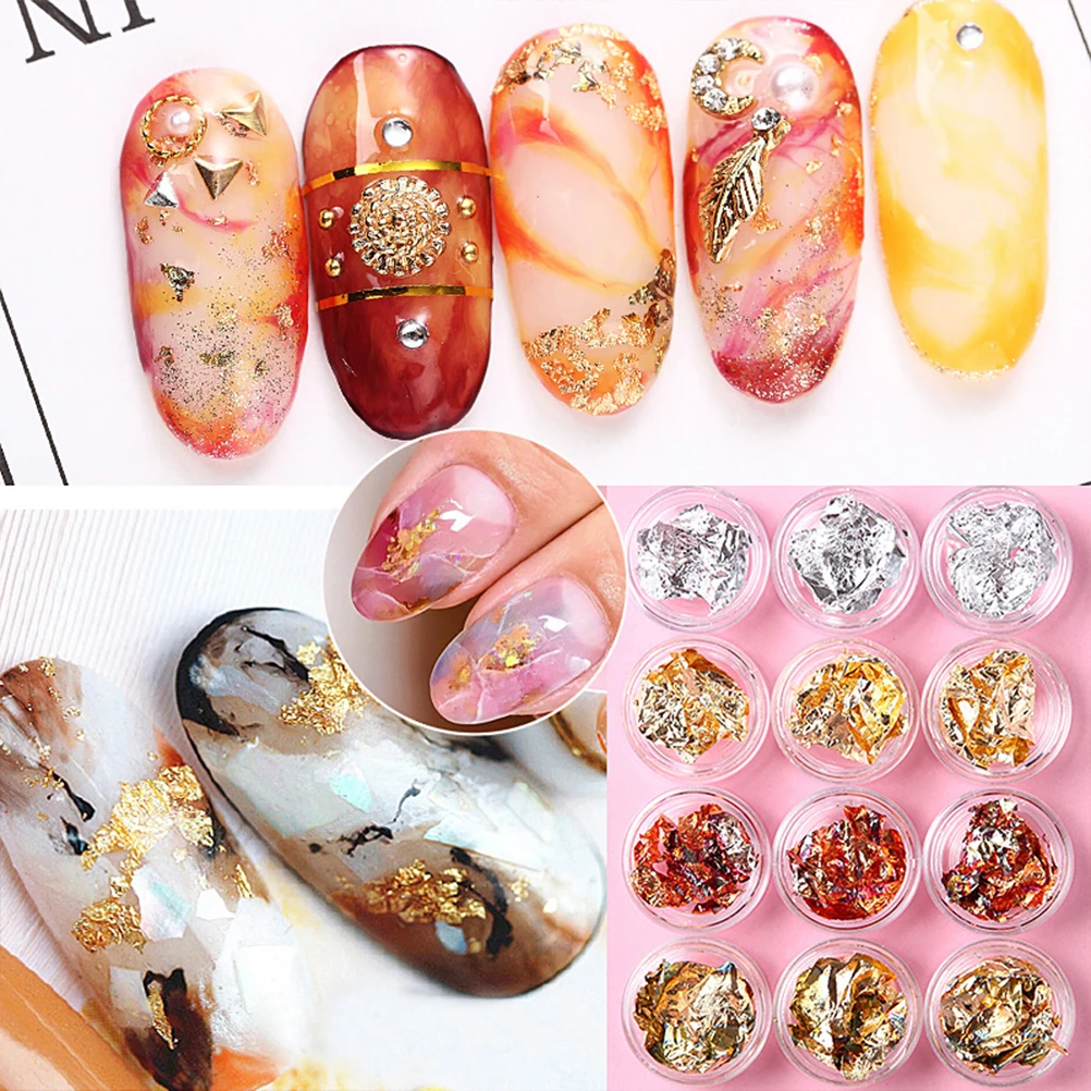 

12pcs Aluminum Foil Nail Stickers for Women Girl DIY Manicure Decals Silver Art Party Accessories Nail Art Sticker Set