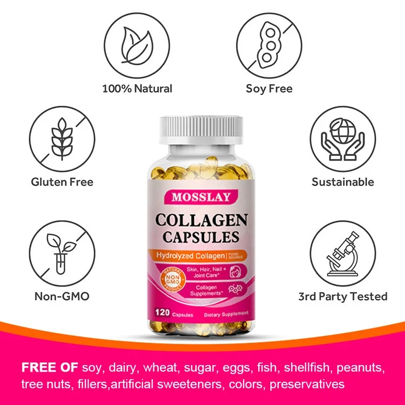 100% Natural Complex Collagen Peptide Supplement Dietary 120 Capsules