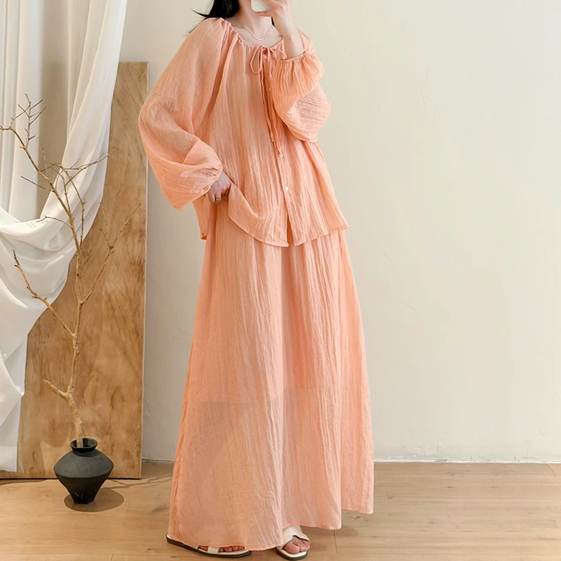 

Fashionable plus Size Women's Cotton Linen Two-Piece Set Summer New Style Sun Protection Top Half Skirt Commute Artistic Style