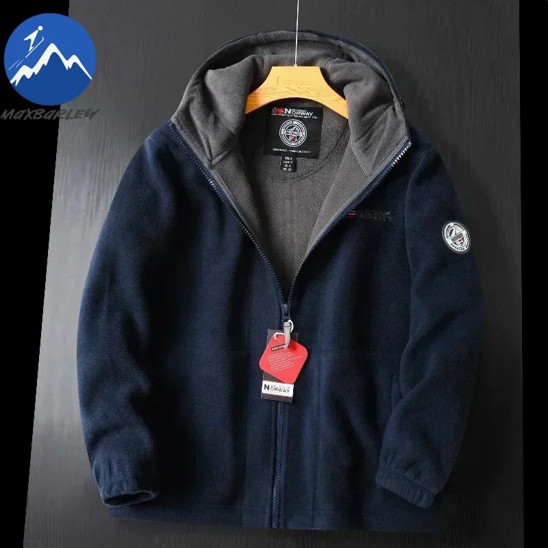 Winter Men Fleece Jacket Luxury Thickened Soft Shell Polar Wool Jackets Couple Outdoor Ski Cold-proof Windproof Hooded Coat Man