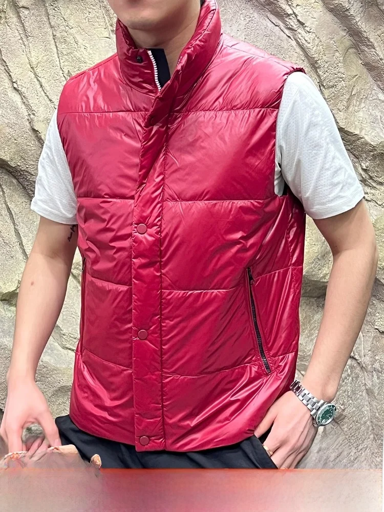 

80 Du down Filling Outdoor Men's Warmth Vest Direct Supply No Tag Stand Fit Zipper Closure Pure Color Winter Jaet