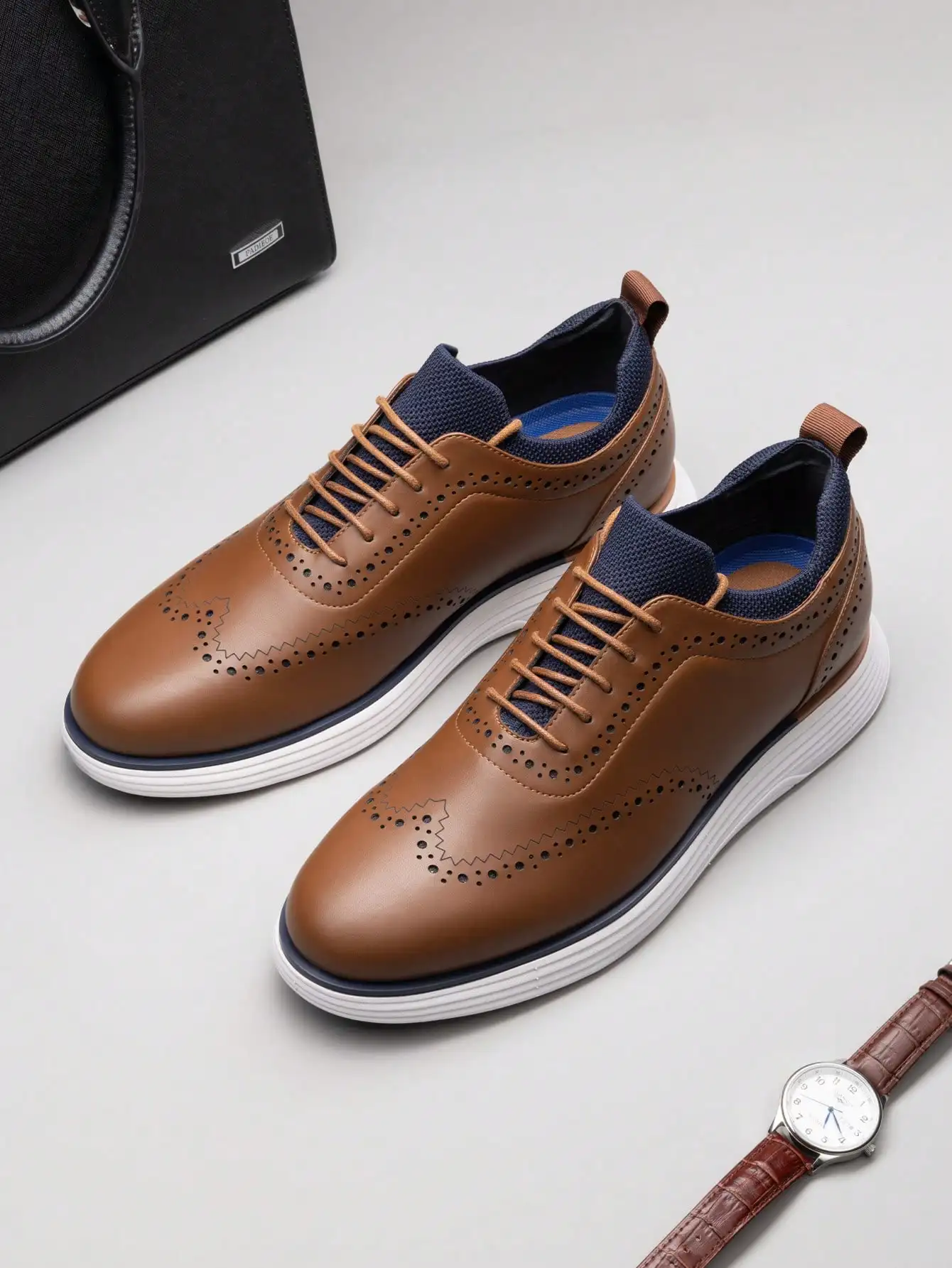Men's Dress Sneakers Oxfords Casual Wingtip Brogue Lightweight Cushioning For Fitness Walking Running Brown Shoes，sx2307192230889218