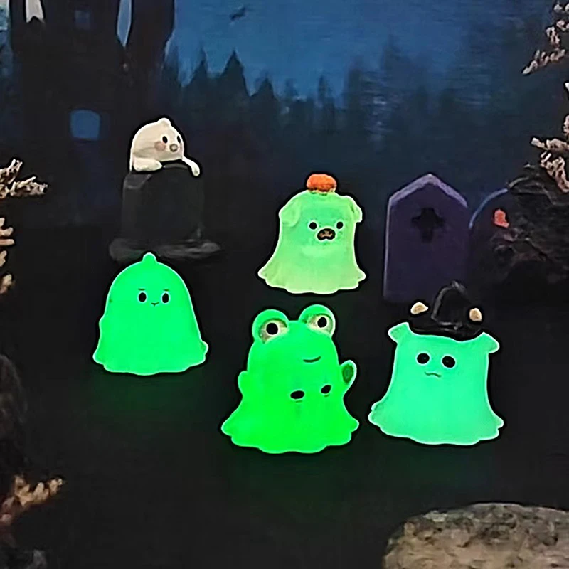 Figurina luminosa in miniatura divertente fantasma maiale coniglio animali micro ornamenti paesaggistici per decorazioni di Halloween decorazioni per la scrivania di casa