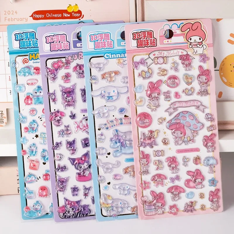 Sanrio 3D Crystal Stickers Aesthetic Cartoon Phone Fridge Decoration Decals Gift Cinnamoroll My Melody Kuromi Relief Sticker