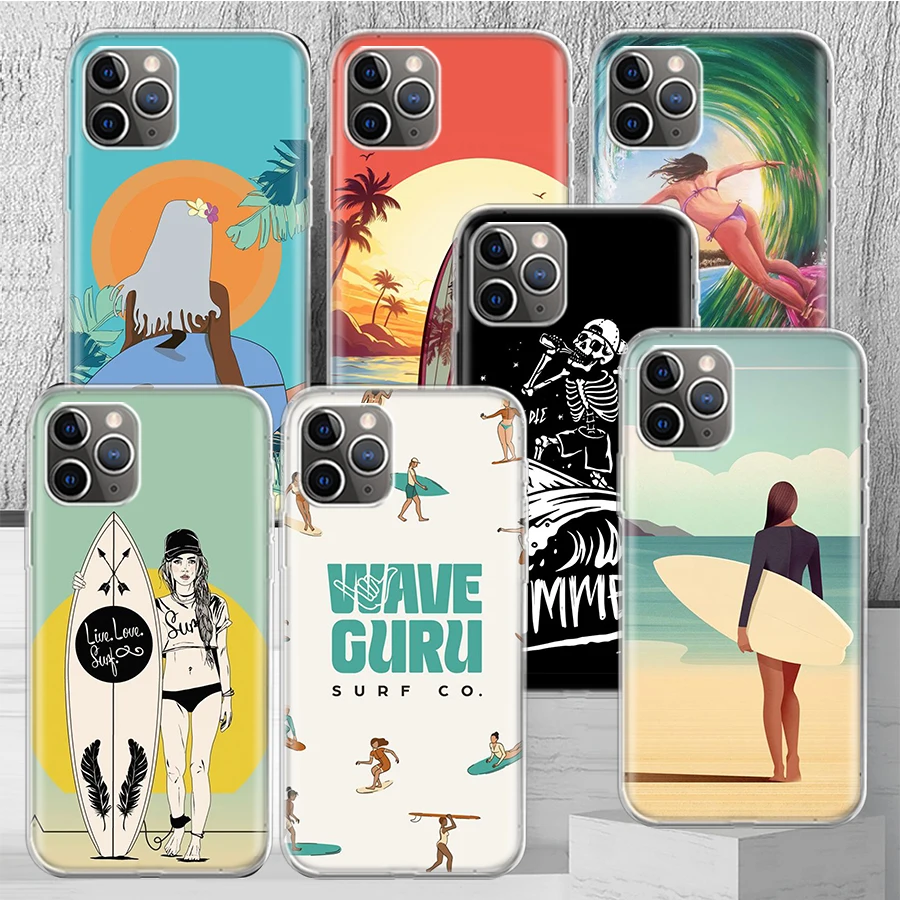 Surf Board Aesthetic Phone Case Cover For iPhone 14 13 Pro 11 15 Art 12 XR X XS Max 7 8 6S Plus SE Soft Pattern Coque Funda