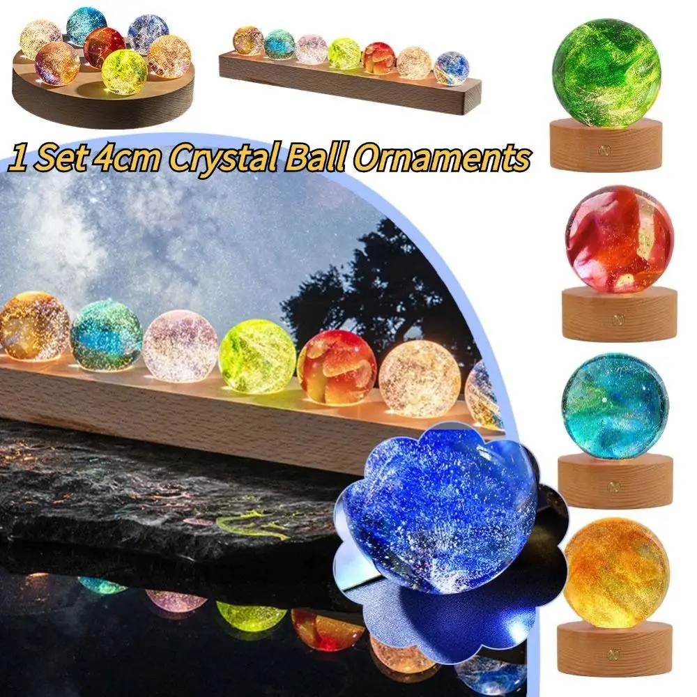 1 Set 4cm Crystal Ball Ornaments Fantasy Colorful Glass Star Ball Luminous Seven Star Formation Planets Ball Tabletop Decor 