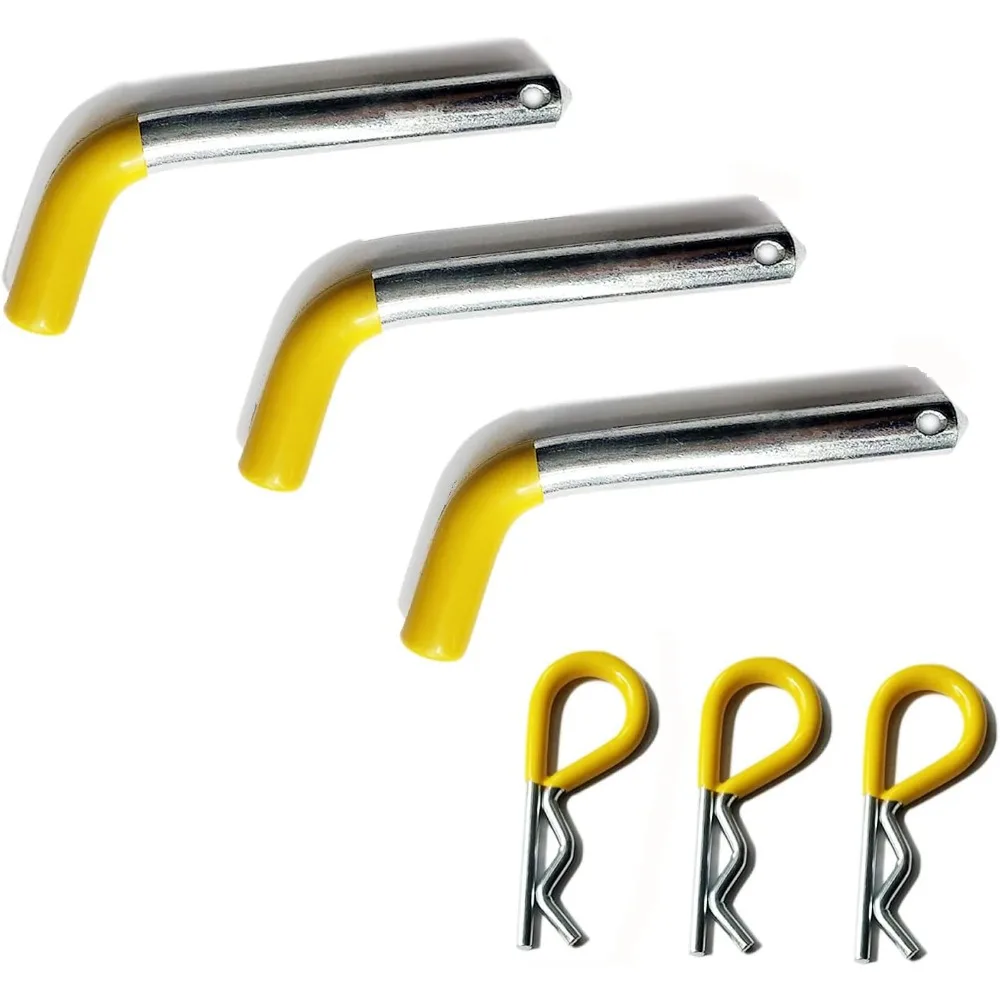 Pino e clipe de engate de reboque de 3 pacotes com punho amarelo, 5/8" de diâmetro para receptor de 2" - Ajuste seguro