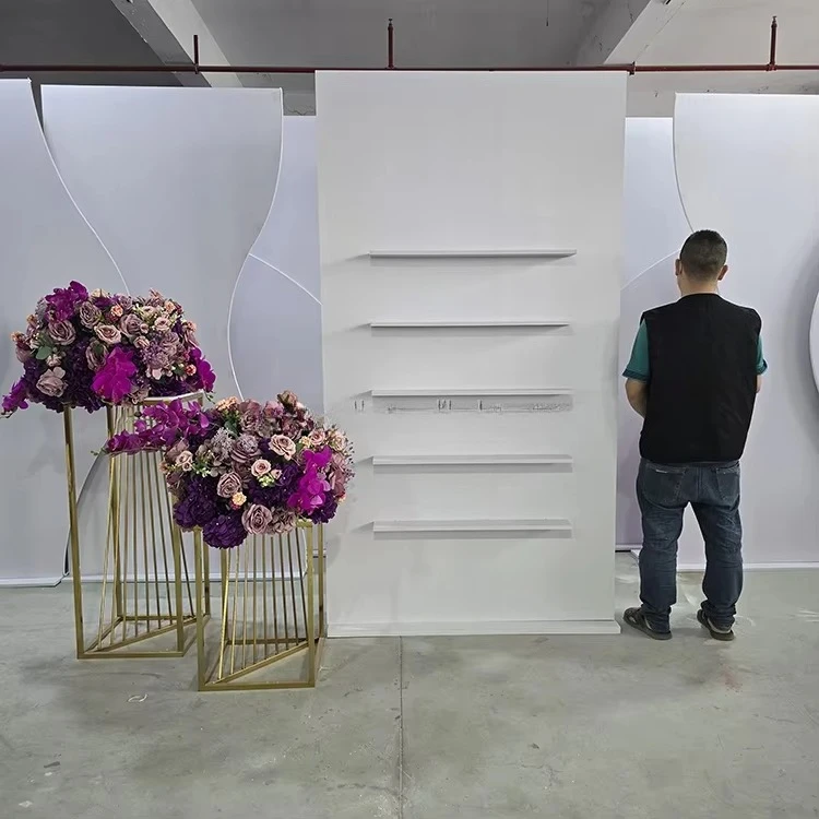 

Smooth custom silver acrylic wedding welcome sign white PVC champagne wall with flower box