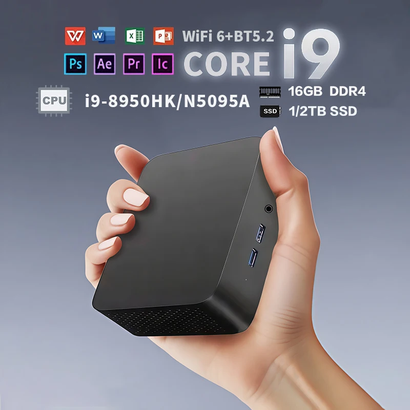 

НОВЫЙ портативный мини-ПК Core i9 8950HK, Windows 11, 16 ГБ, 1/2 ТБ SSD, игровой компьютер, Wi-Fi, 6 USB, офисный мини-настольный ПК