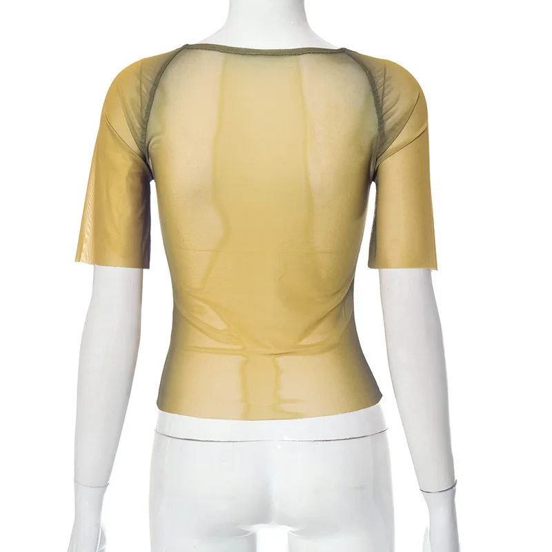Brief Drucken Y2k Top Durchsichtig Grafik T Shirts Für Frauen Kleidung Kurzarm Ästhetischen Ropa De Mujer Dünne Sexy Streetwear – Detail 13