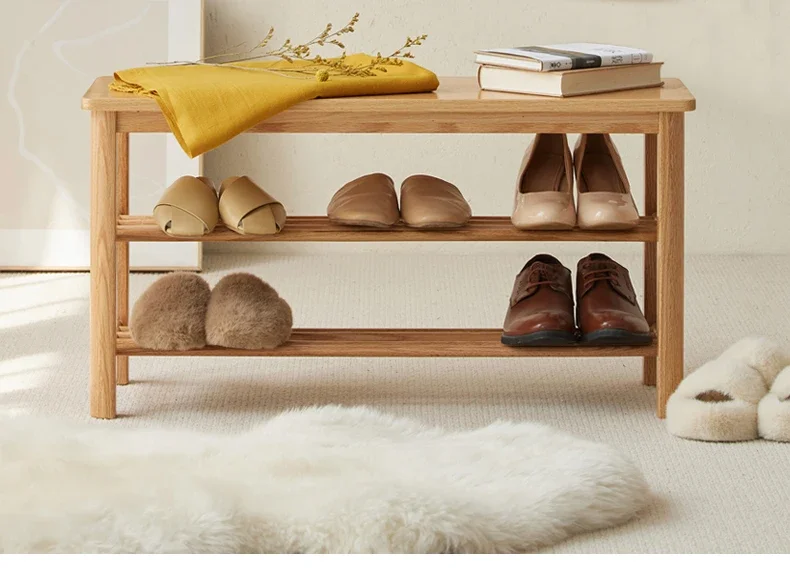 All solid wood multi-layer shoe rack foyer storage cabinet oak shoe cabinet