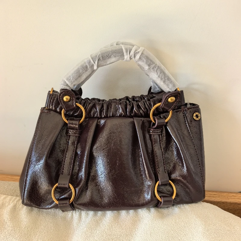 

2026 Retro Pleated Pu Leather Handbag for Women Fashionable Urban Simple Style Hand-held Bag Single Shoulder Crossbody Bag