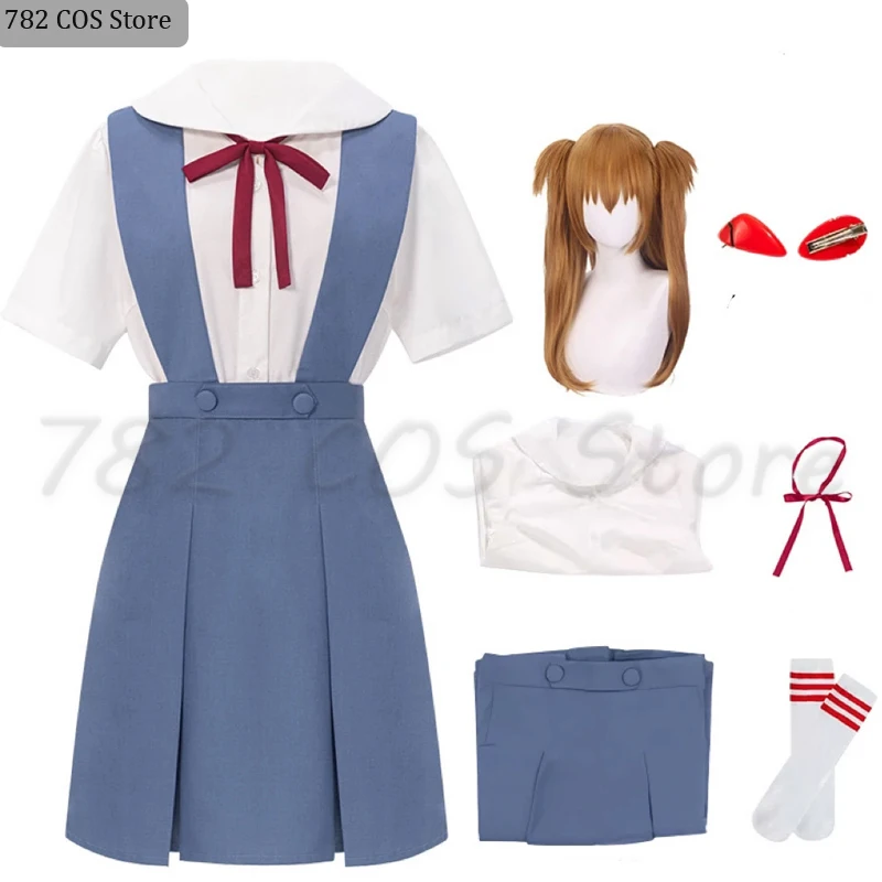 فستان Ayanami Rei التأثيري مع جوارب Asuka Langley Sohryu زي مدرسي Ayanami Rei ملابس أنيمي Comic Con Asuka Cosplay