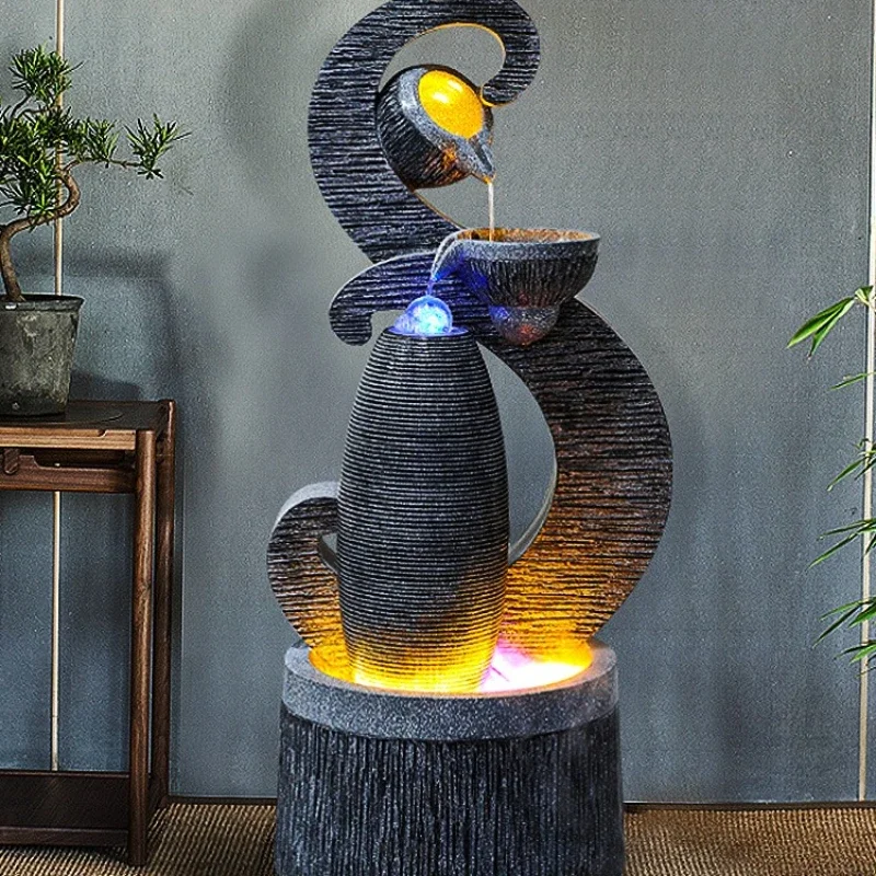 

European-style running water fountain ornament, opening lucky water feature living room floor home decoration