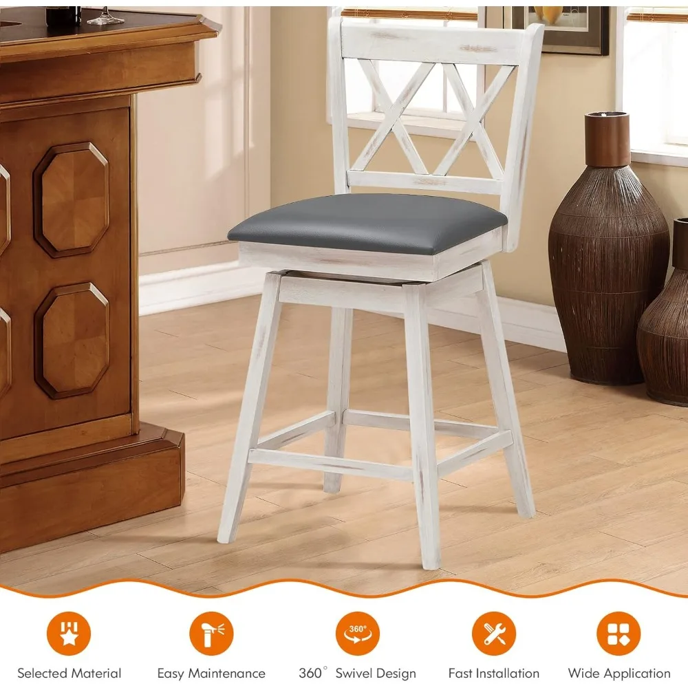 Bar Stool , 360° Swivel Counter Height 25inch Bar Stool with Foot Rest Upholstered Cushion & Ergonomic Backrest