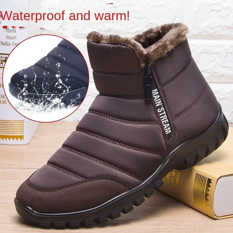 Winter Herren Schneeschuhe, doppelte wasserdichte Schuhe mit Reiß verschluss Regens tiefel Angeln Winter warme Stiefel Herren stiefel