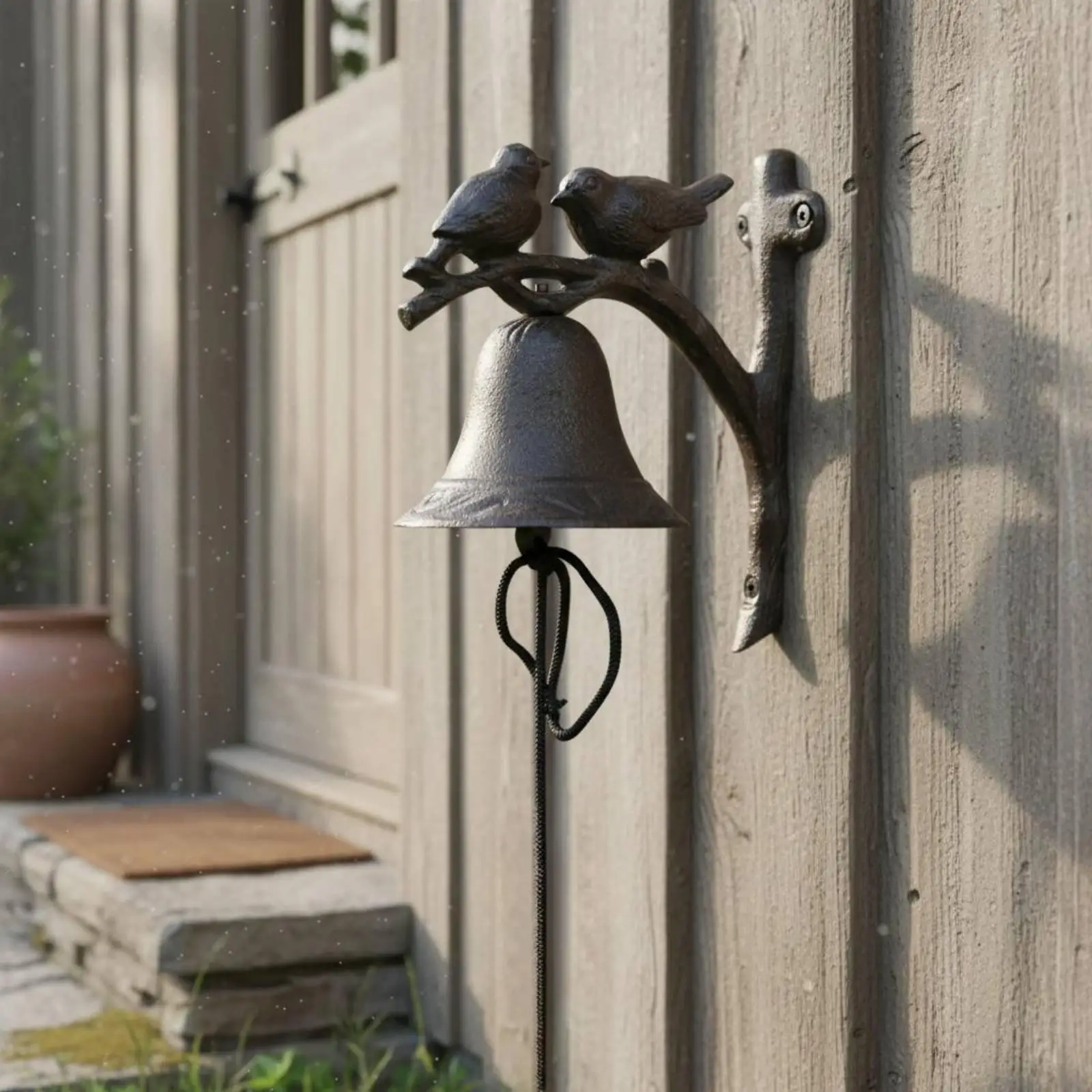 Ornate Cast Iron Entry Bell Vintage Bird Motif Wall Decor for House Store Garden Porch view 4