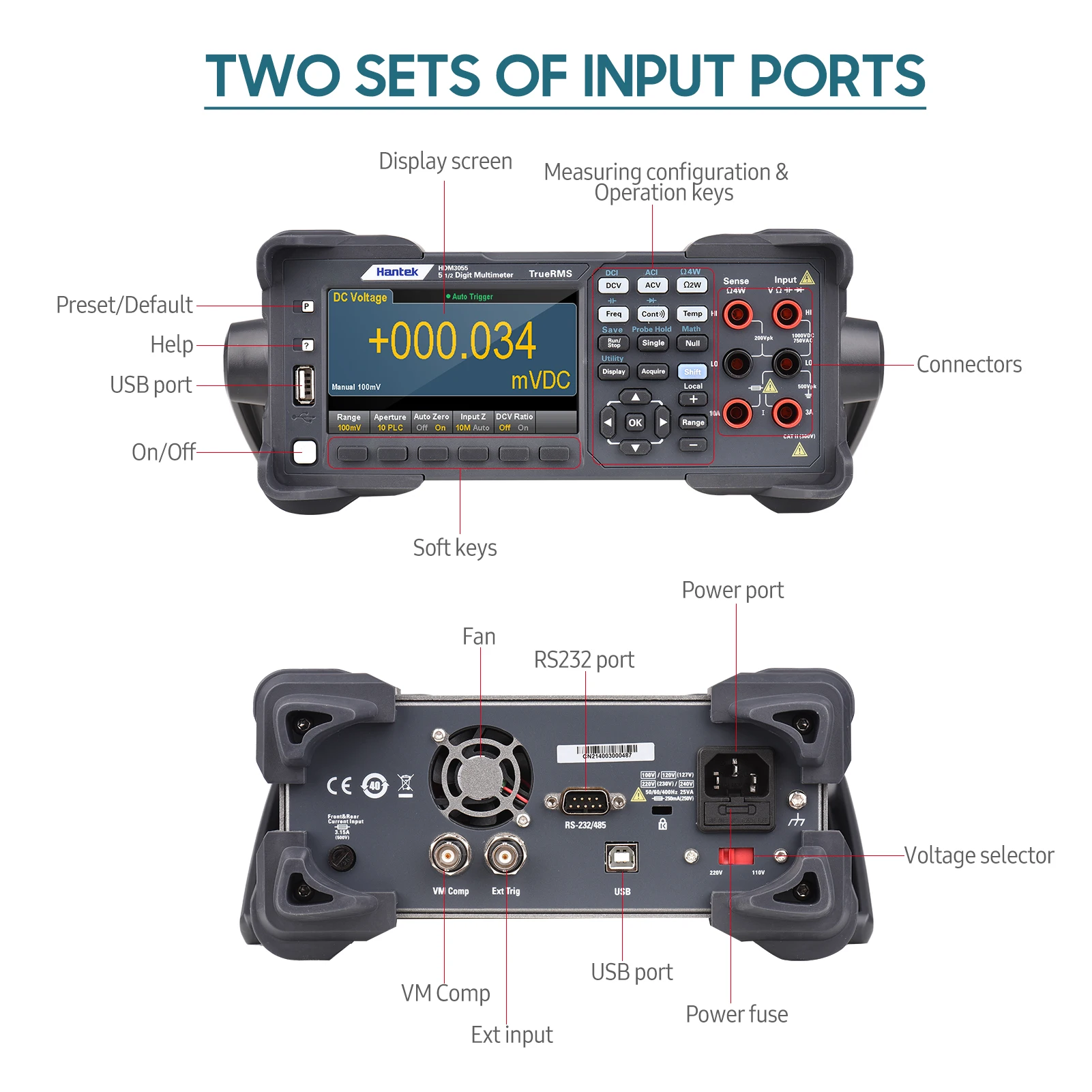 مقياس متعدد رقمي لسطح المكتب HDM3055 عالي الدقة 5 1/2 30 kS/s الحصول على البيانات مقياس احترافي لدرجة الحرارة RMS