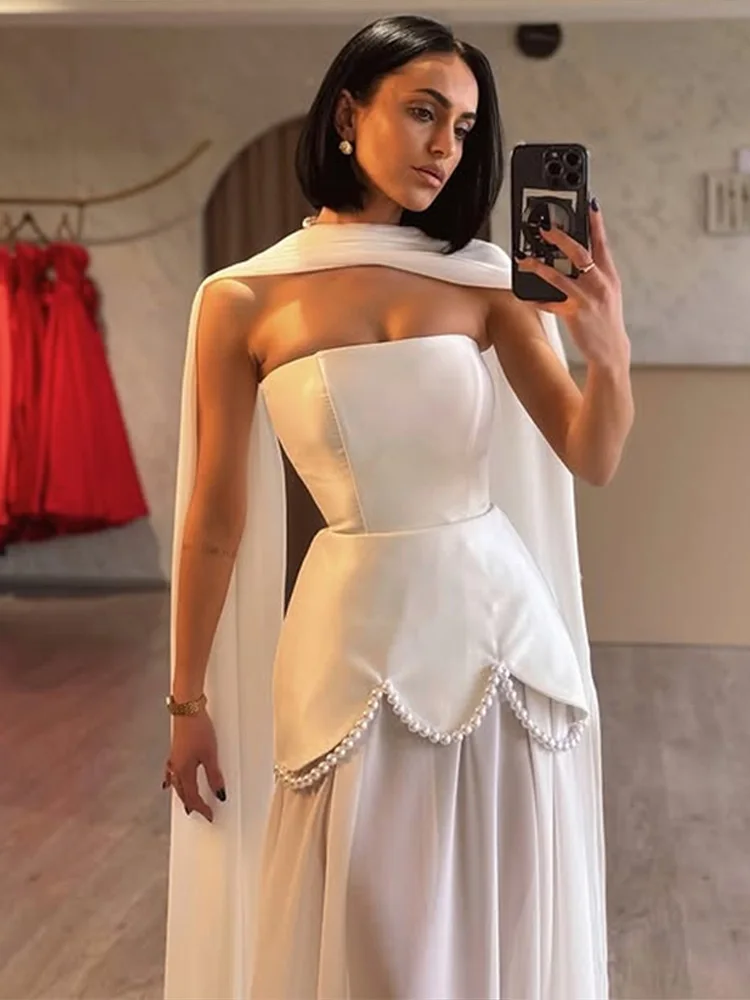 Sem alças vestidos de baile pérolas frisado sem costas uma linha chiffon ocasião especial vestido de noite 2025 vestido de festa de casamento feminino